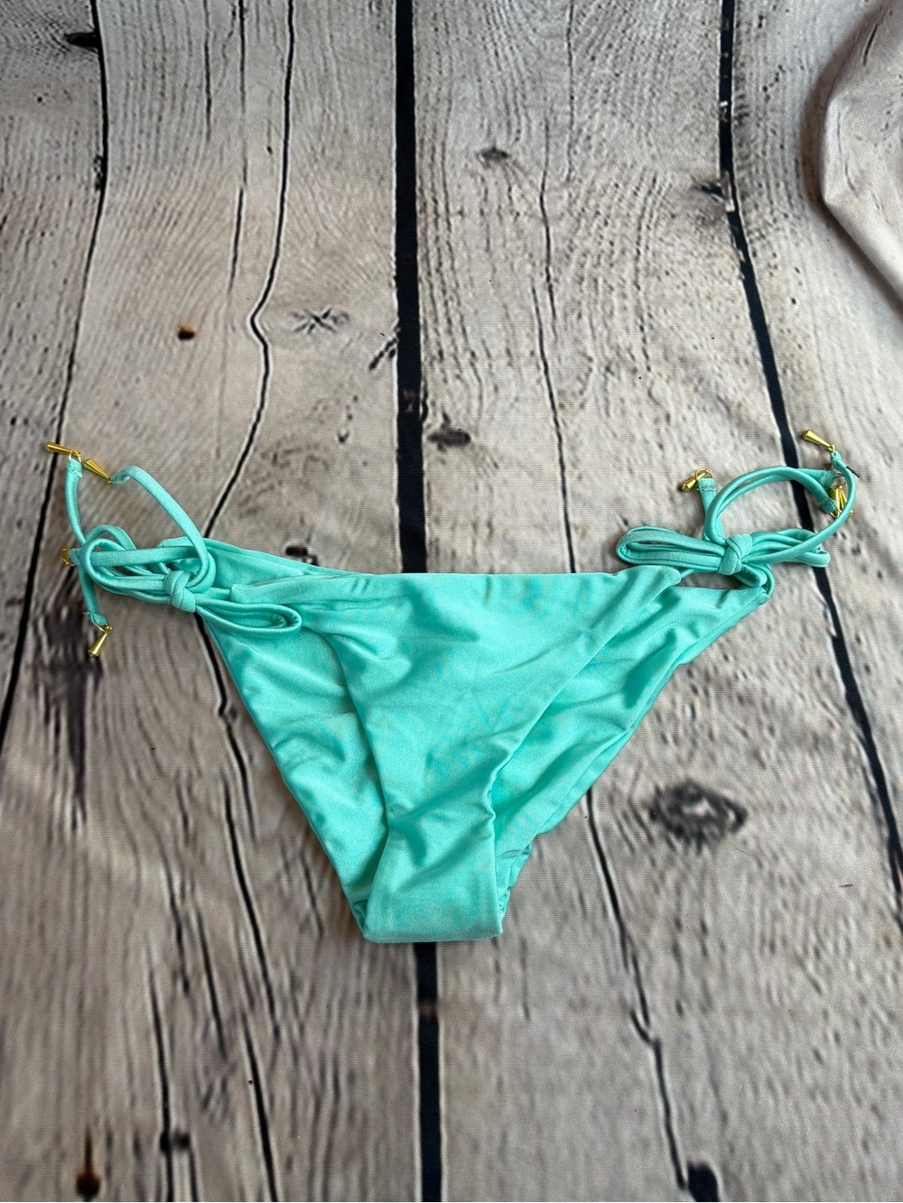 Aqua Tie Side Bikini Bottom Gold Accent Swimwear NWT